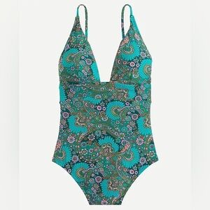 J Crew Eco Plunge V neck one piece in paisley
